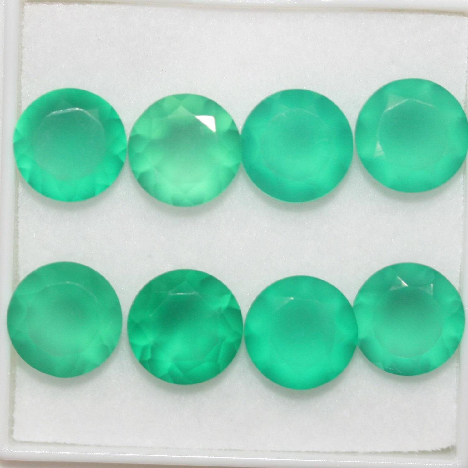 Lot de 8 pierres rondes à facettes en onix vert de 9 mm. - Pierres précieuses de qualité supérieure, vente en gros.