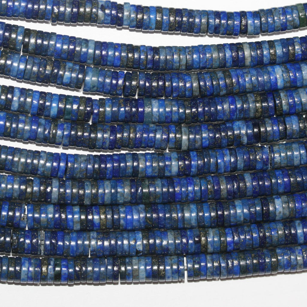 Perles disques lisses en lapis-lazuli de 15 pouces, 6 x 1 mm - Brin de 39 cm.