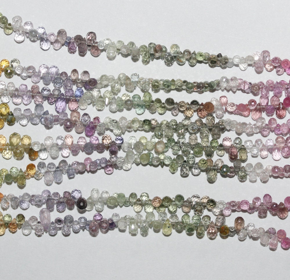 Perles en forme de goutte à facettes en saphir multicolore de 8 pouces, 3 x 2 mm.