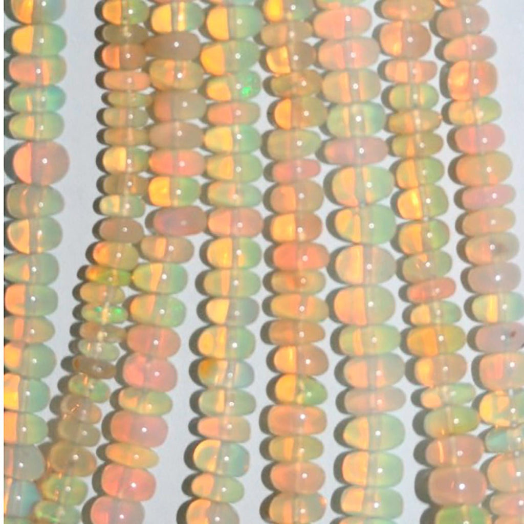 Perles rondelles lisses et graduées en opale éthiopienne St, 40 cm (16 pouces), dimensions : 3 x 2 à 6 x 3 mm. Longueur du fil : environ 40 cm.