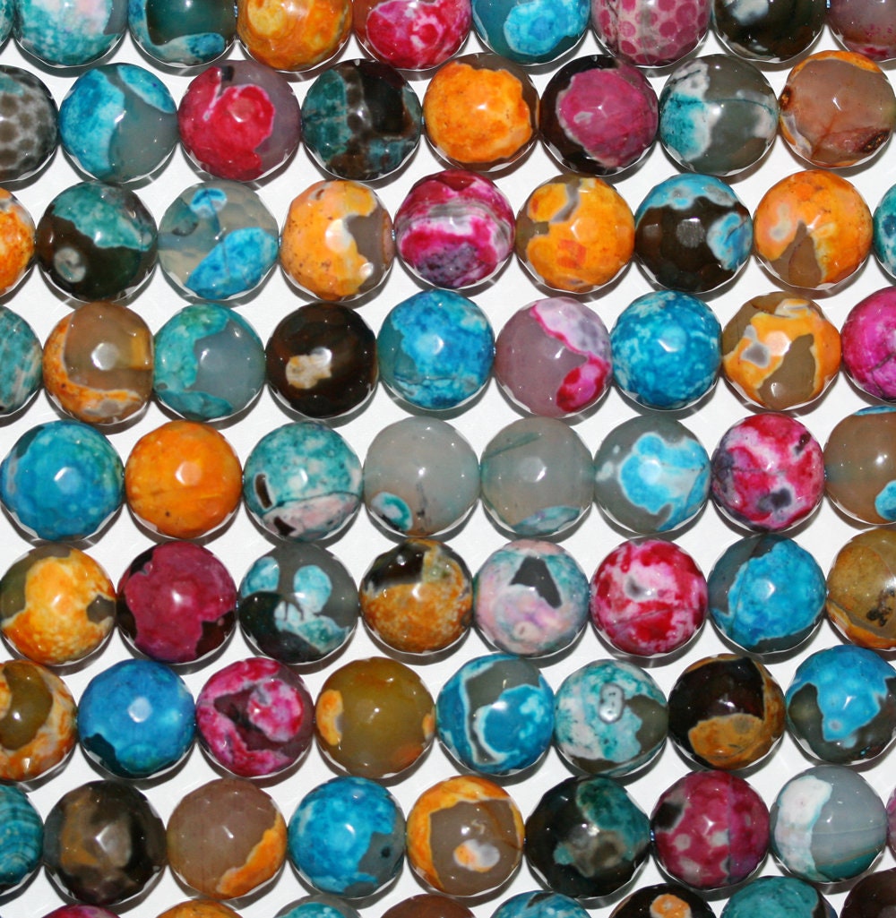 15" perles rondes à facettes en agate multicolore, 12 mm - Fil de 39 cm