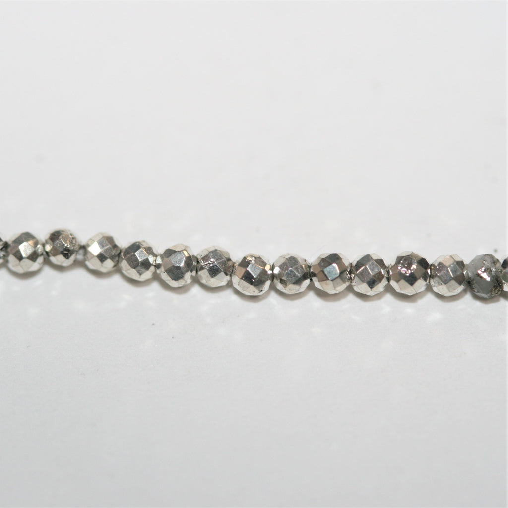 13" St. Silver Pyrite Faceted Round Beads 2mm.- Strand 34cm.