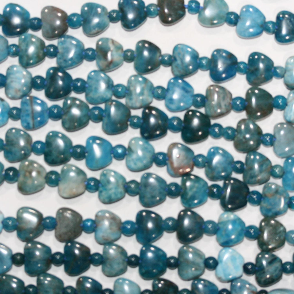 15" St Perles de cœur lisses en apatite bleue 8x10mm.-Rig 39cm.