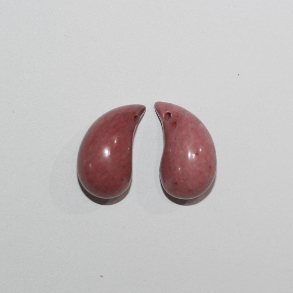 Pendentif en rhodonite lisse en forme de défense 20x10mm.( 1 paire )
