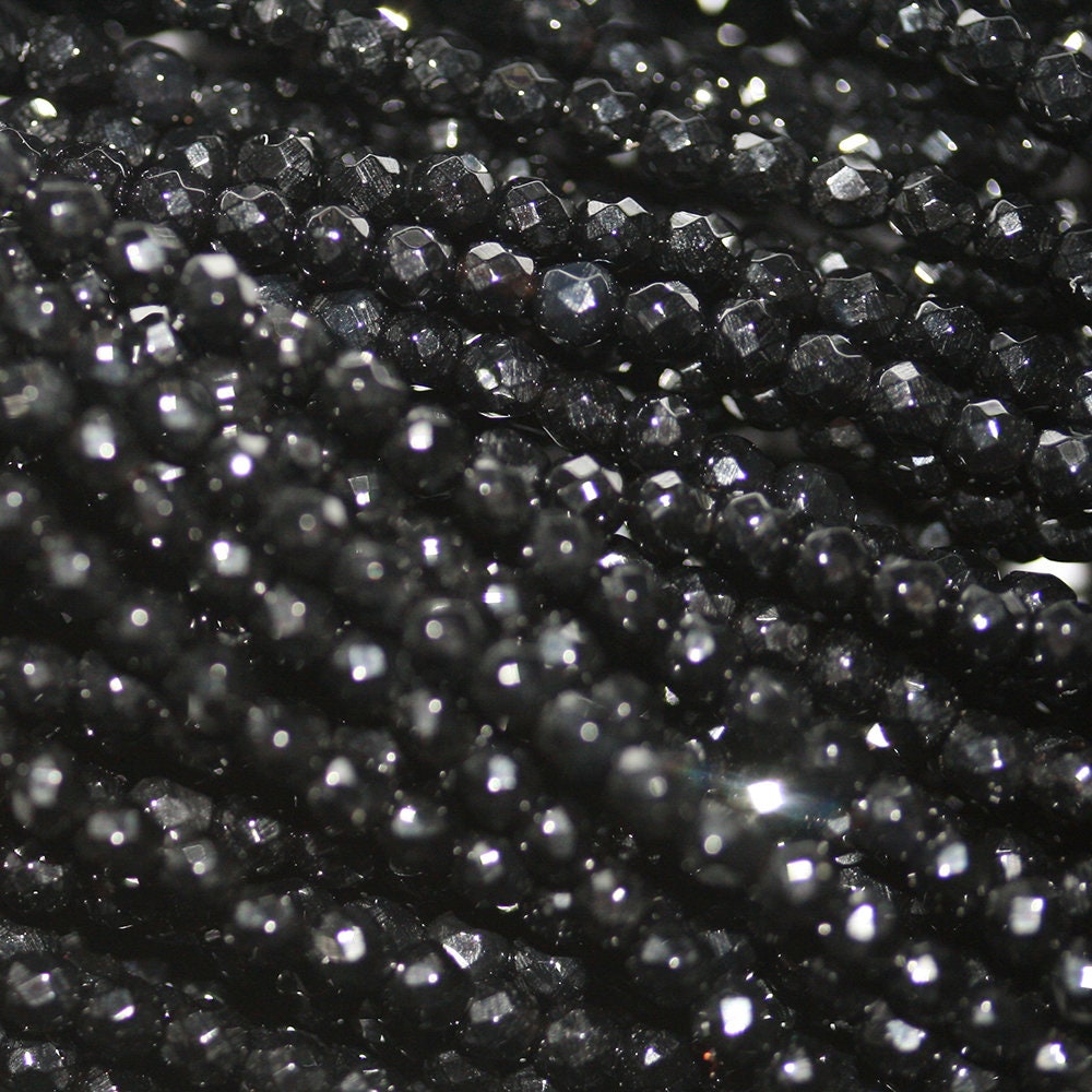 Perles rondes à facettes en onyx de 15 pouces (2 mm) - Chaîne de 39 cm