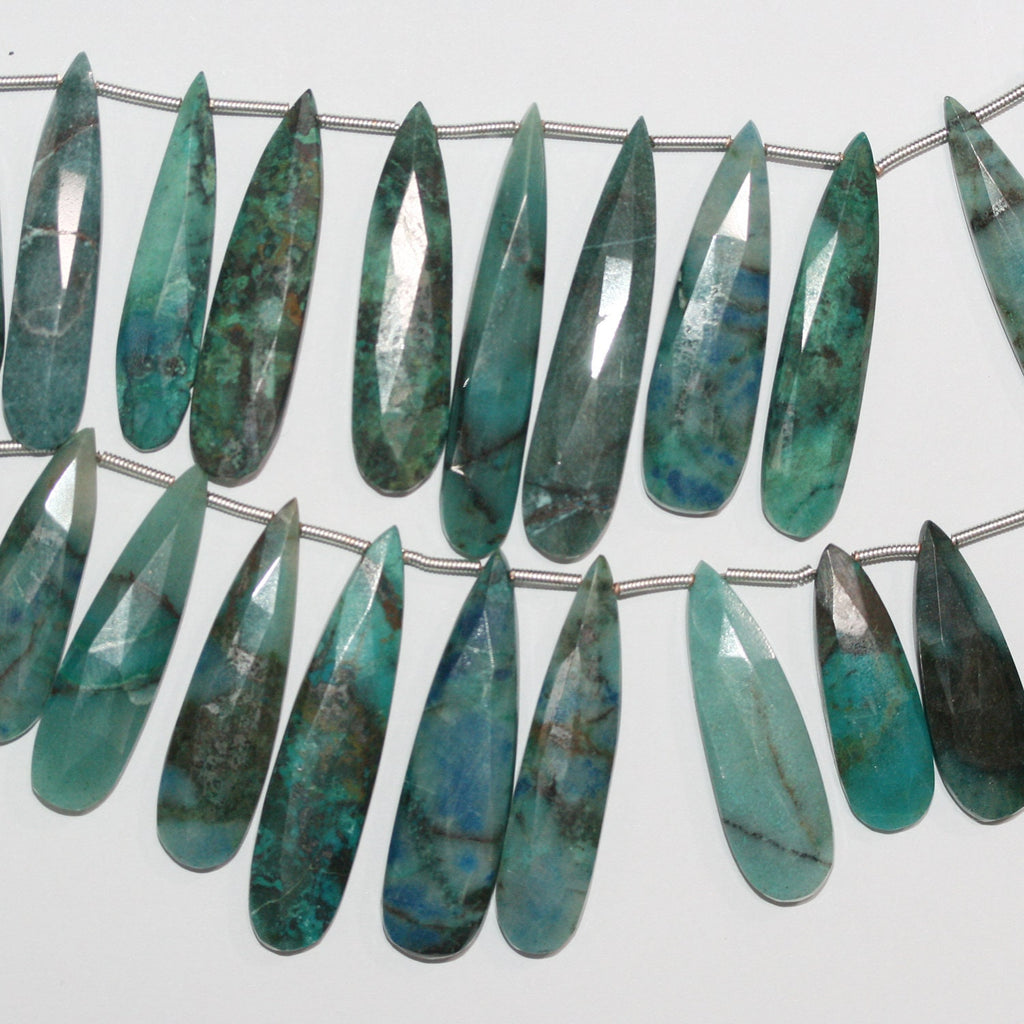 Perles en forme de goutte à facettes graduées de 8 pouces en St Crysocolla 25x8-38x8mm.Approx.-Rig 20cm.