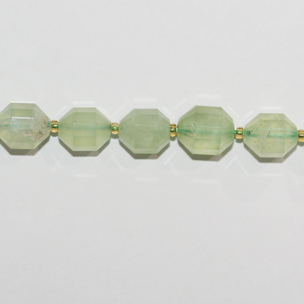 Perles de tonneau à facettes en préhnite de 14 pouces, 10 x 9 mm - Fil de 38 cm.