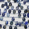 Perles en lapis-lazuli lisses en forme de goutte de 15 pouces, 14 x 10 mm - Fil de 38 cm.