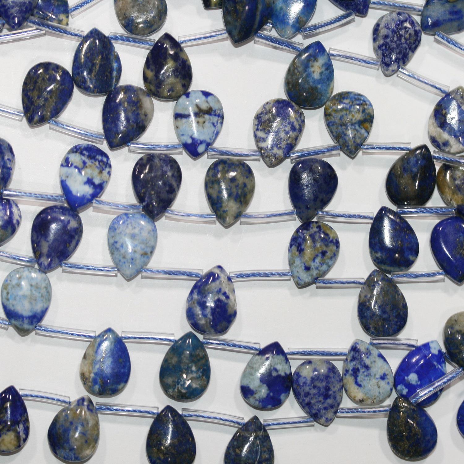 Perles en lapis-lazuli lisses en forme de goutte de 15 pouces, 14 x 10 mm - Fil de 38 cm.