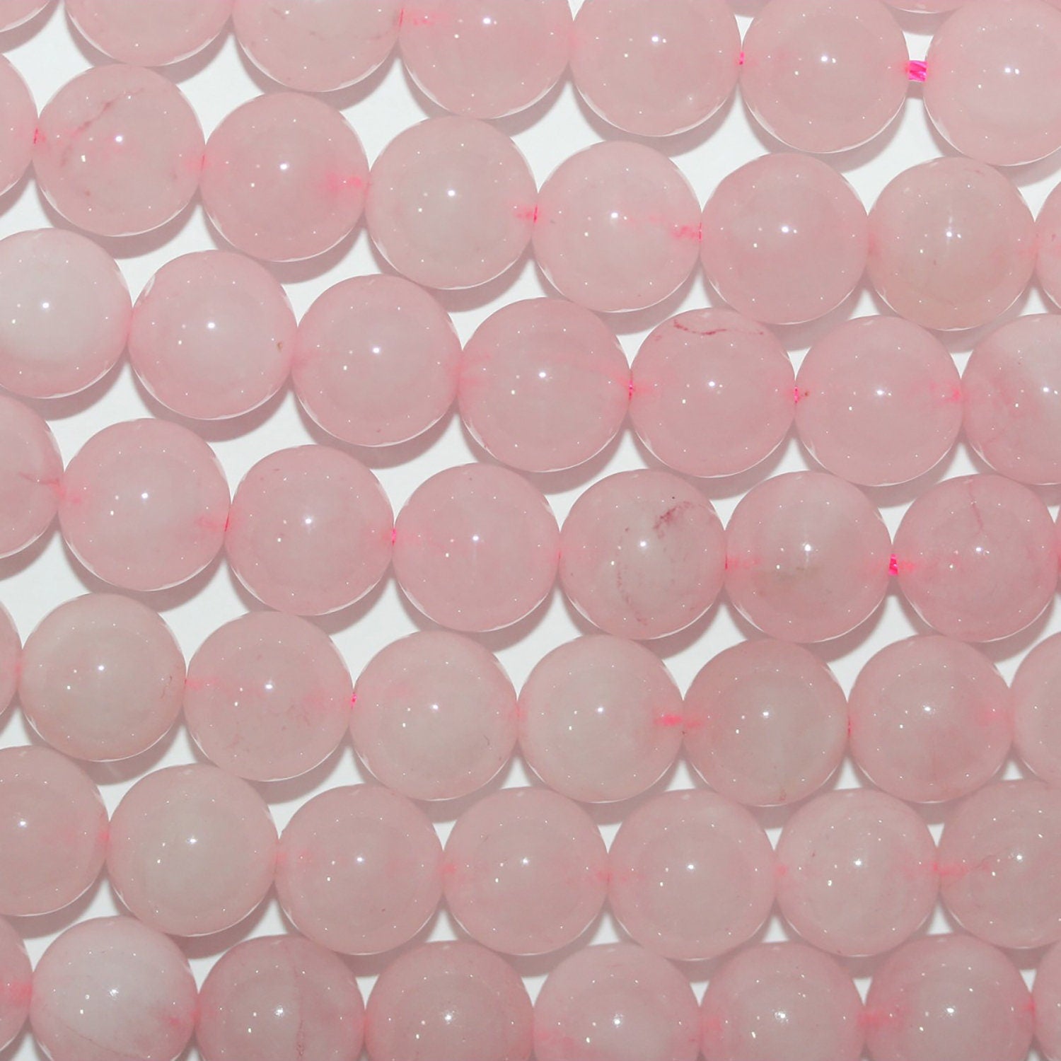 Perles rondes lisses en quartz rose St 14" 4 mm.-Rig 38 cm.