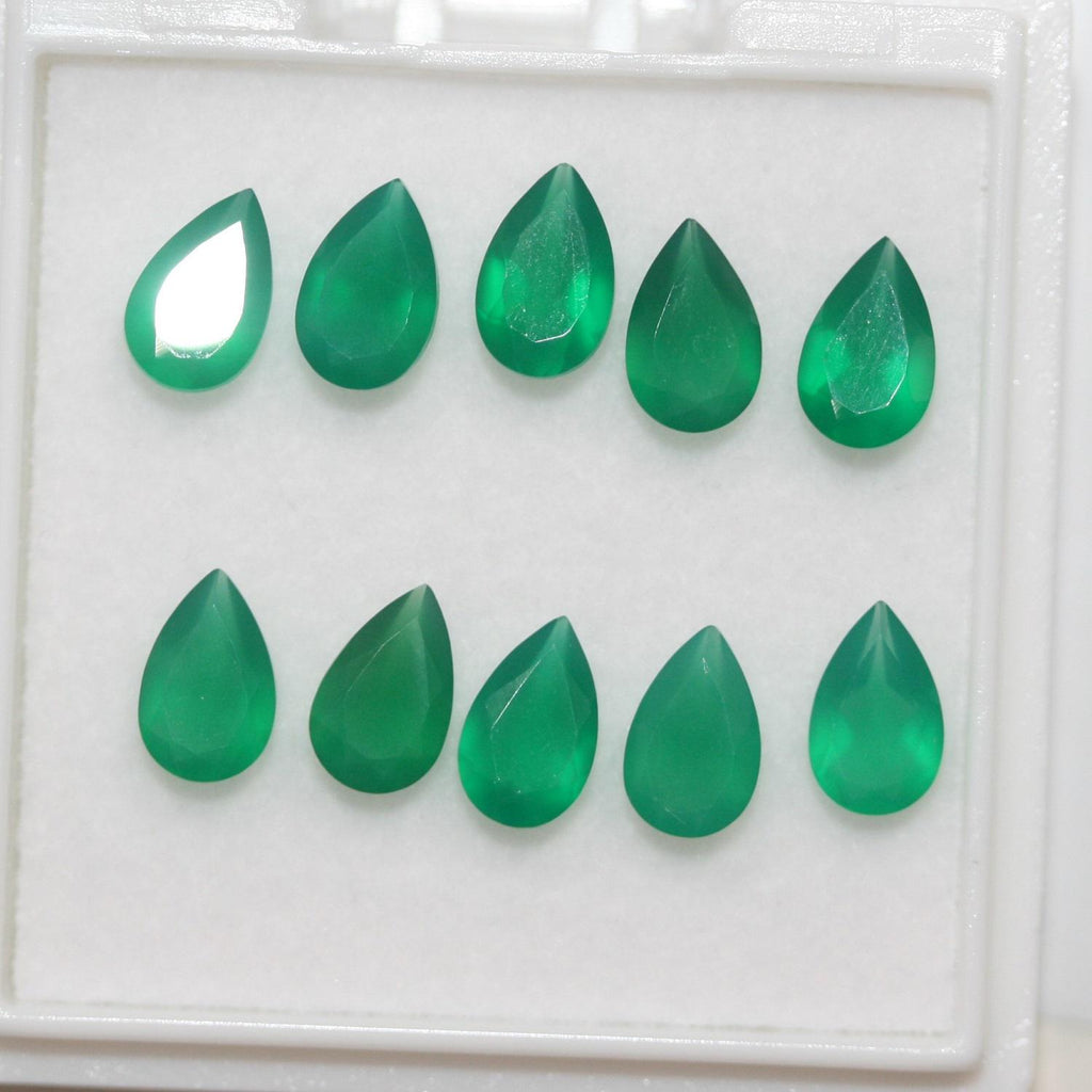 Lote de Ónix Verde Facetado Gota 8x6mm. (10 Piezas).- Piedras Preciosas al por Mayor Piedra Cortada de Máxima Calidad.