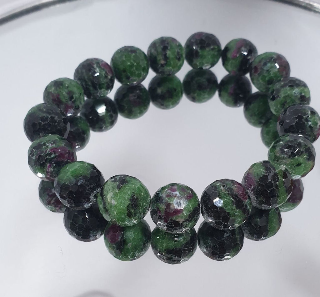 Bracelet extensible en zoïsite rubis, perles rondes de 12 mm - Fournisseur de bijoux - Pouvoir de guérison - Tanzanie