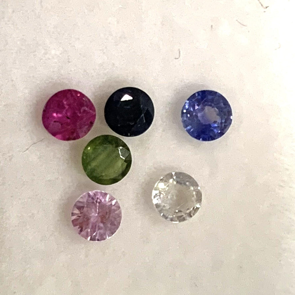 Lot de 6 saphirs multicolores à facettes rondes de 3,5 mm - Pierres précieuses en vrac - Prix de gros - Gemmes naturelles