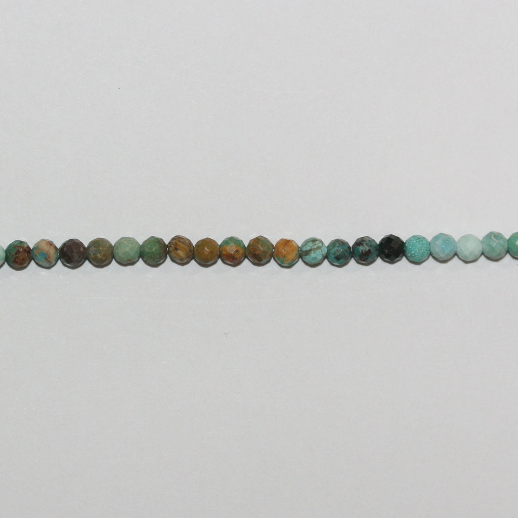 15" Perles rondes à facettes en turquoise St 3 mm.-Rig. 39 cm.