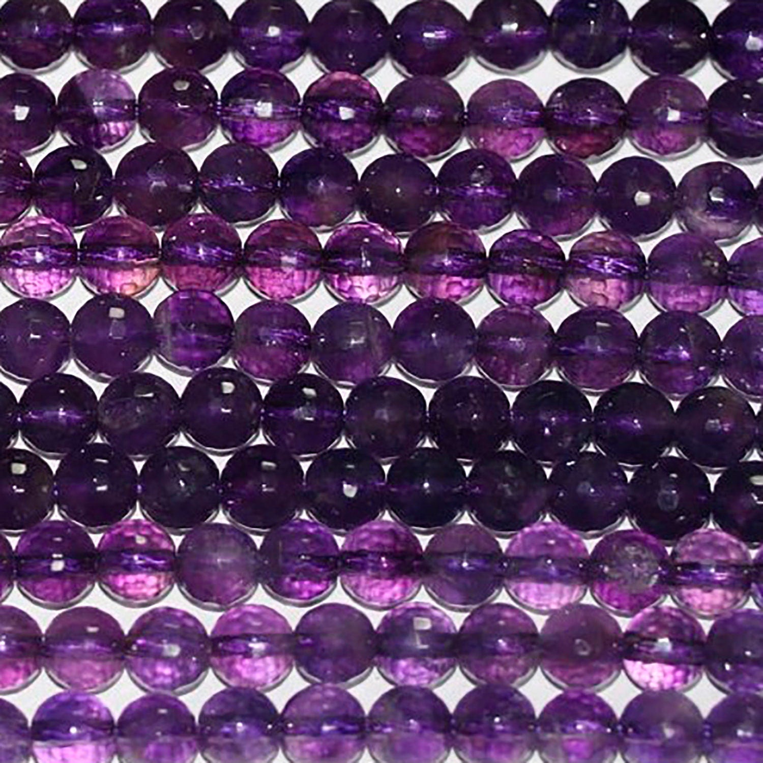 13" St Amethyst Faceted Round Beads 6mm -Strand 37cm