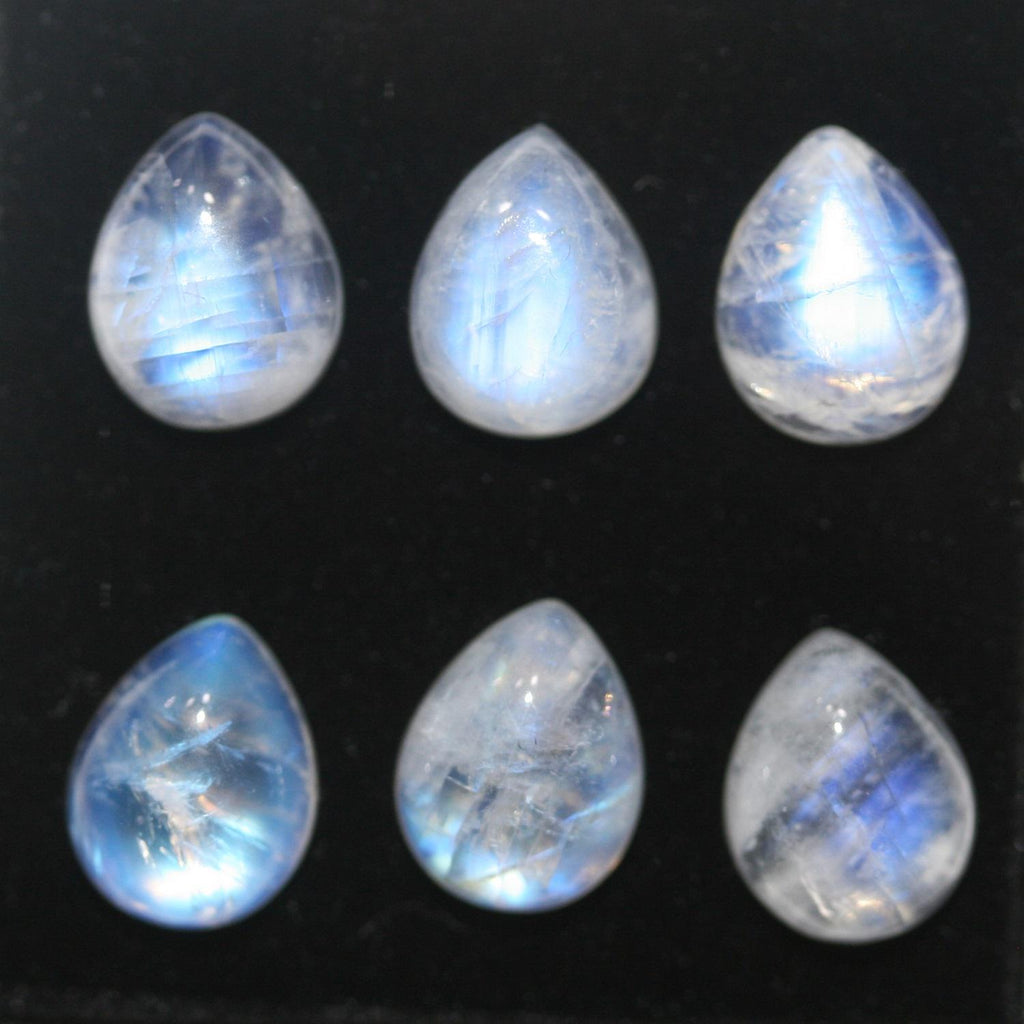 AAA Blue Fire Moonstone Drop Smooth Cabochon 10x8mm (6 pcs)