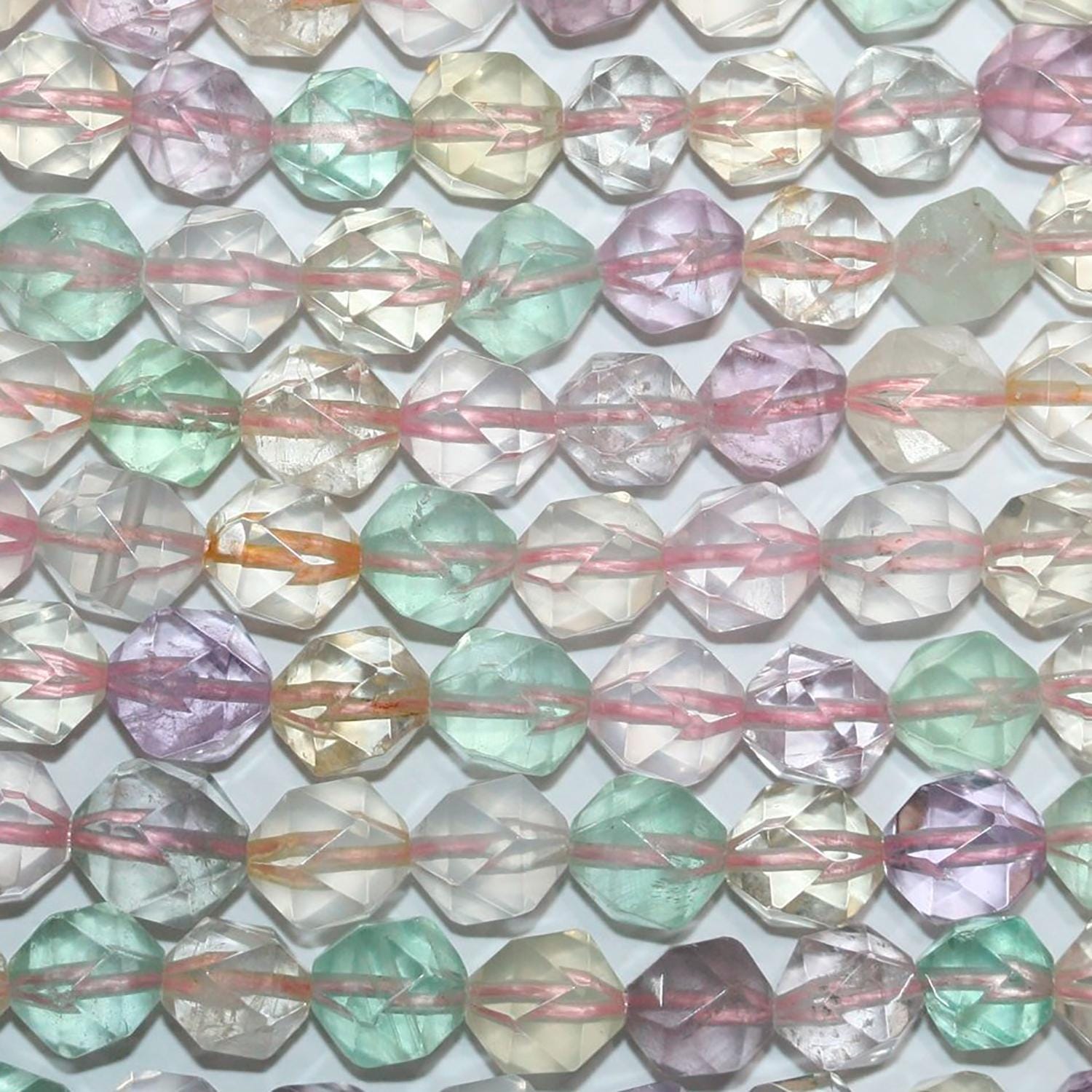 Perles biconiques à facettes en quartz mélangé, 16 pouces (6-8 mm) - Fil de 40 cm