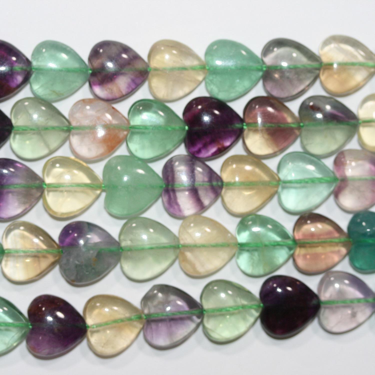 Perles de cœur lisses en fluorite St 15" 11-12 mm.-Environ-Rig 39 cm.