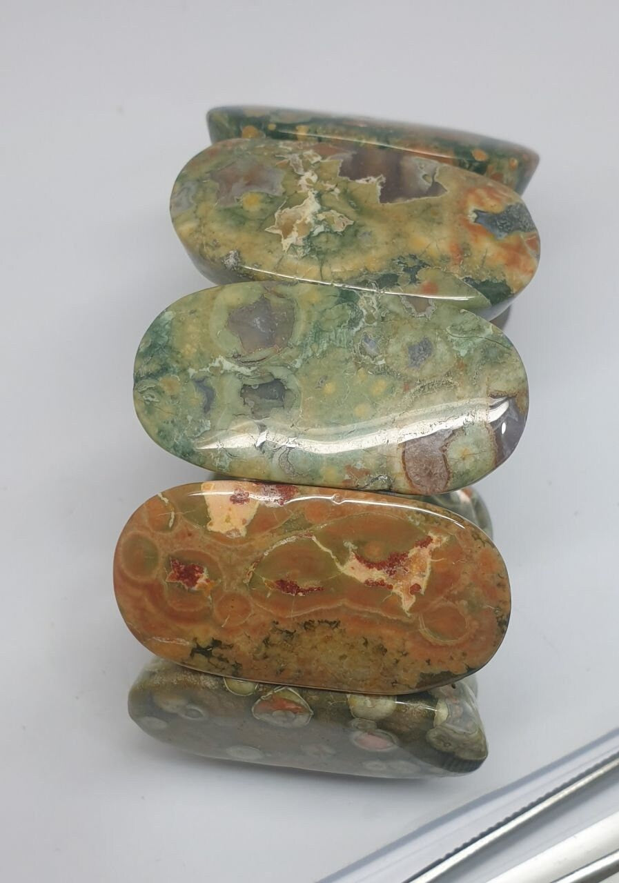 Bracelet extensible en jaspe rhyolite (grosses perles de 40 x 20 mm) - Perles à double perçage - Fournisseur de bijoux - Pouvoir de guérison - Pierres précieuses naturelles