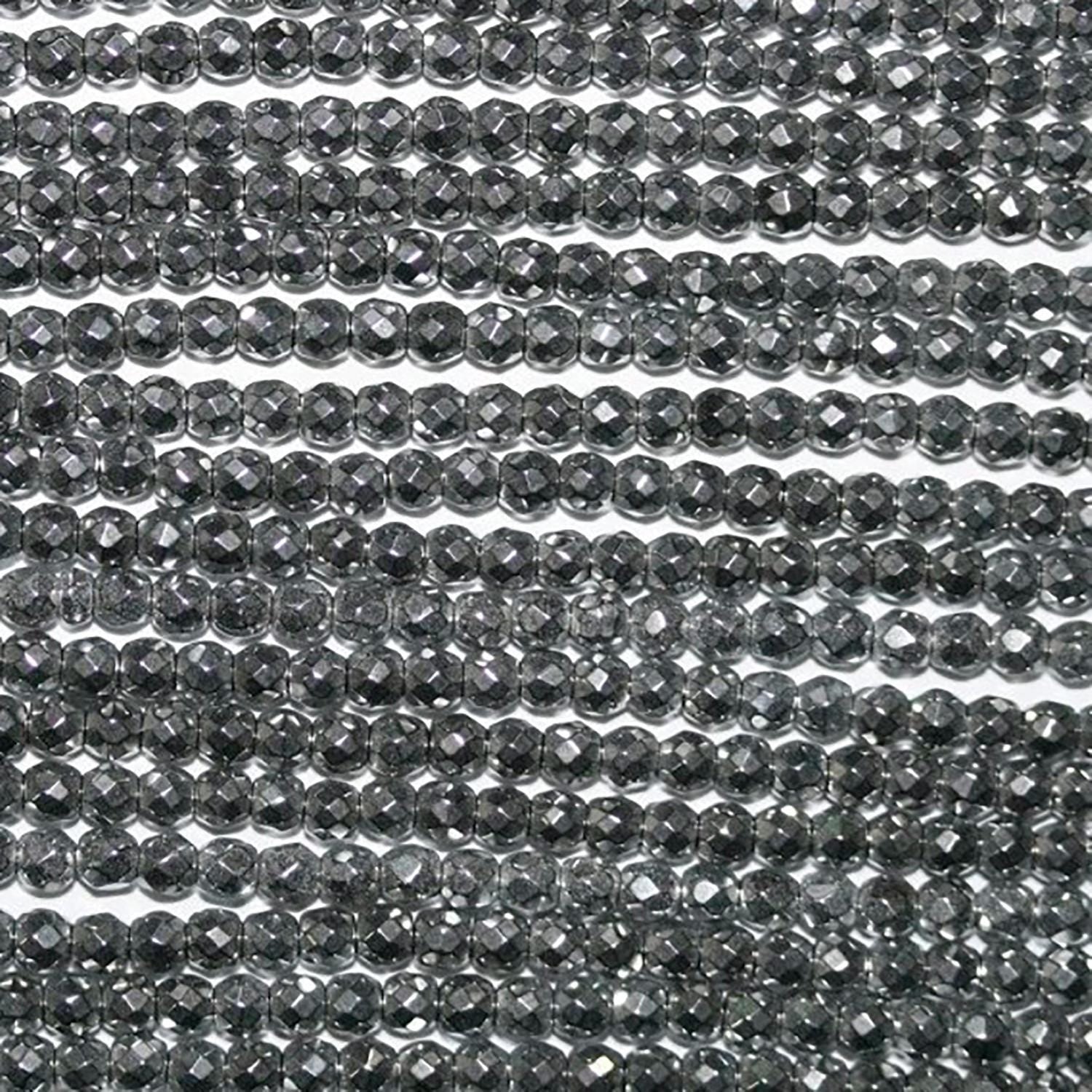Cuentas redondas facetadas de hematita plateada de 16" de 3 mm - Hilo de 40 cm.