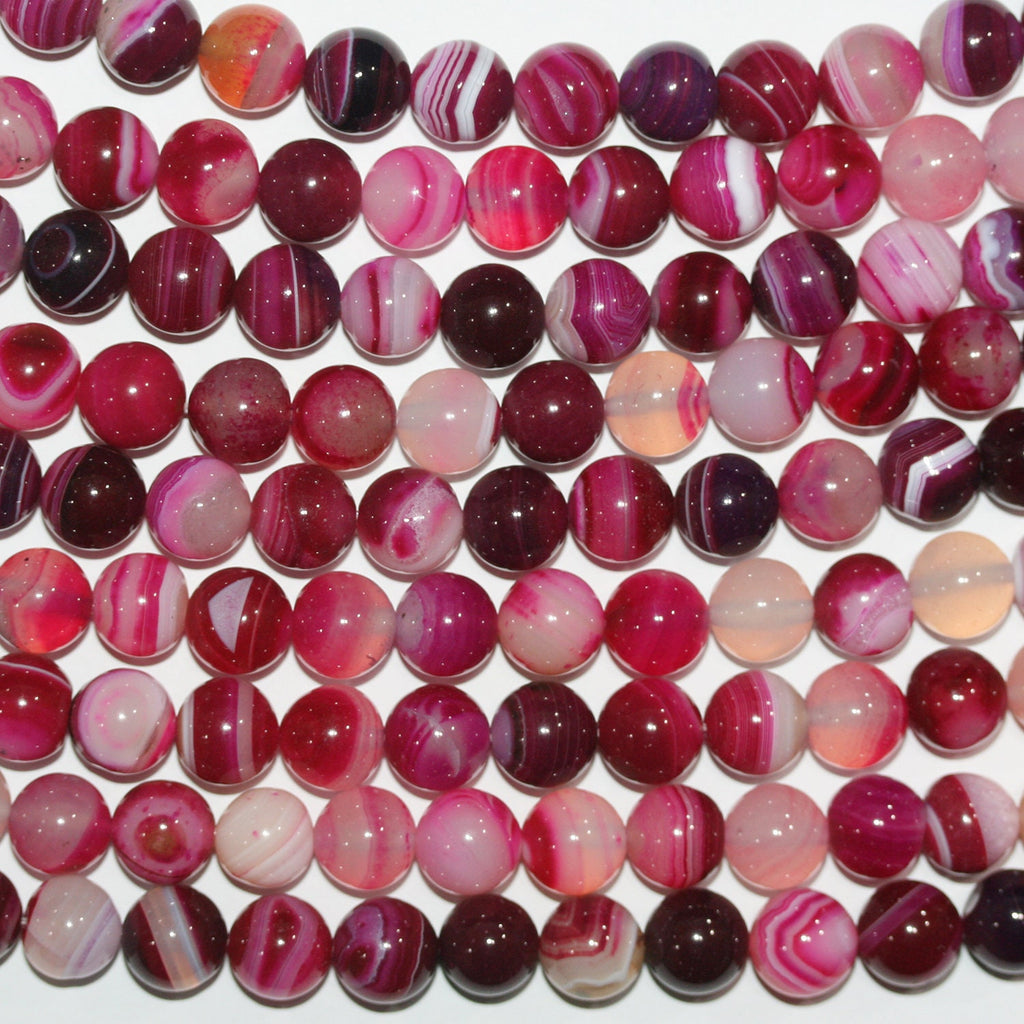 Cuentas redondas lisas de ágata fucsia rayada de 40 cm (16"), 10-11 mm (tira).