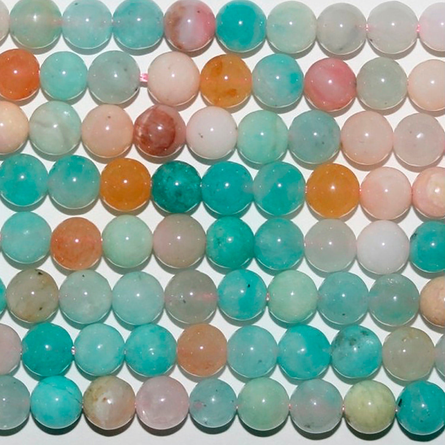 Cuentas redondas lisas de amazonita, jade y morganita de 40 cm (16"), 6 mm (tira de 40 cm)
