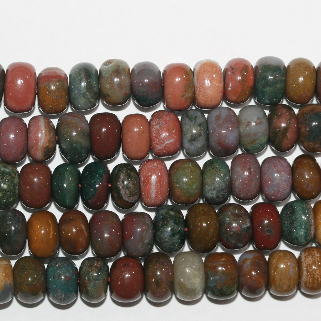 Cuentas redondas irregulares y lisas de jaspe oceánico de 15" de 10 x 6 mm. Aprox. - Hilo de 39 cm.