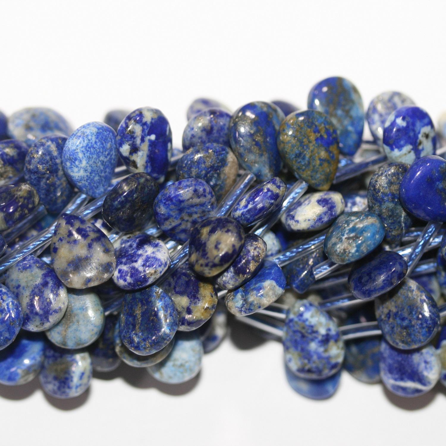 Perles en lapis-lazuli lisses en forme de goutte de 15 pouces, 14 x 10 mm - Fil de 38 cm.