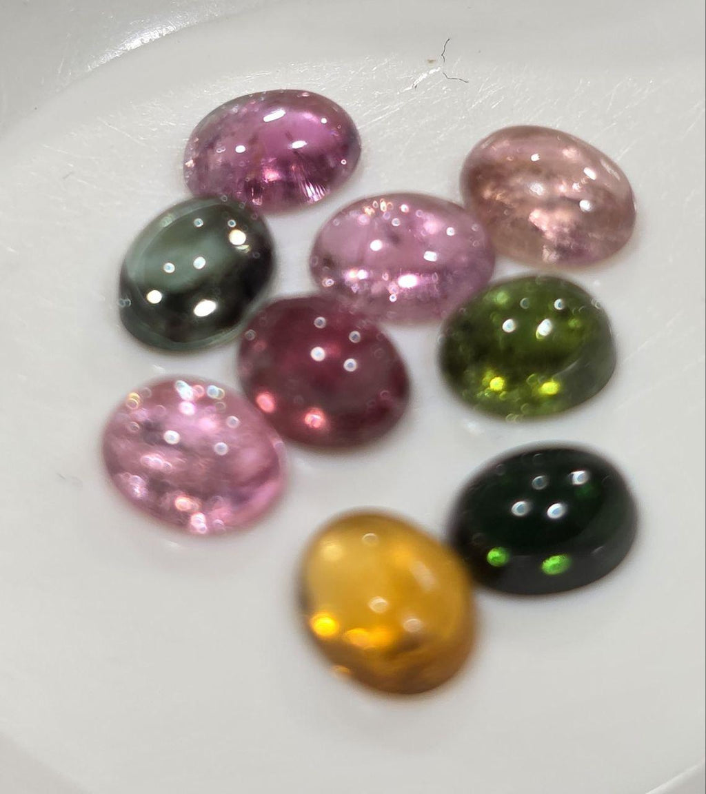 Tourmaline Lot Oval Cabochons 5x4mm.-(9pcs)  -Gemstone Parcels-Loose Stones Wholesale Price-Natural Gems