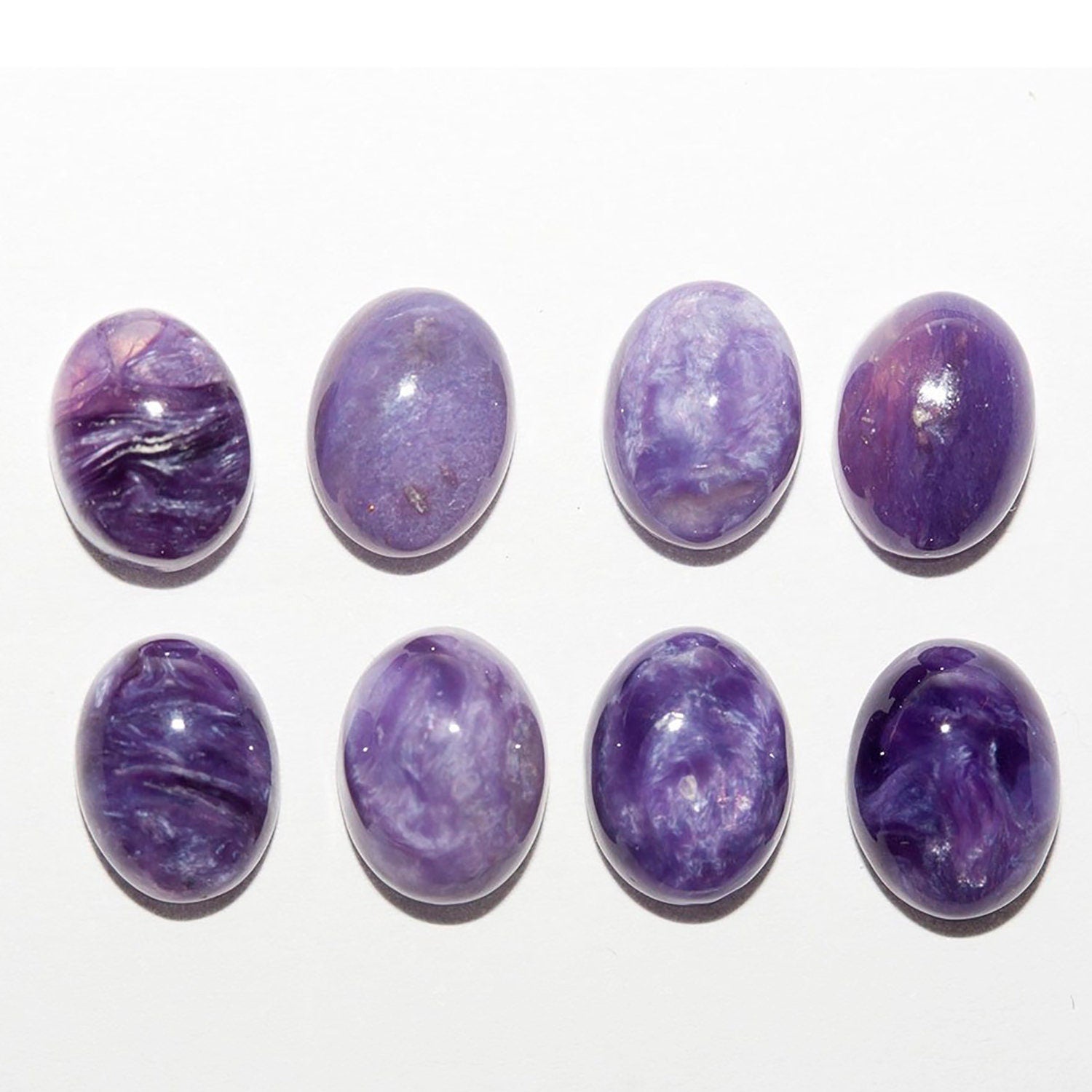 Lote de 8 cabujones ovalados de charoita de 8 x 6 mm (8 uds.)