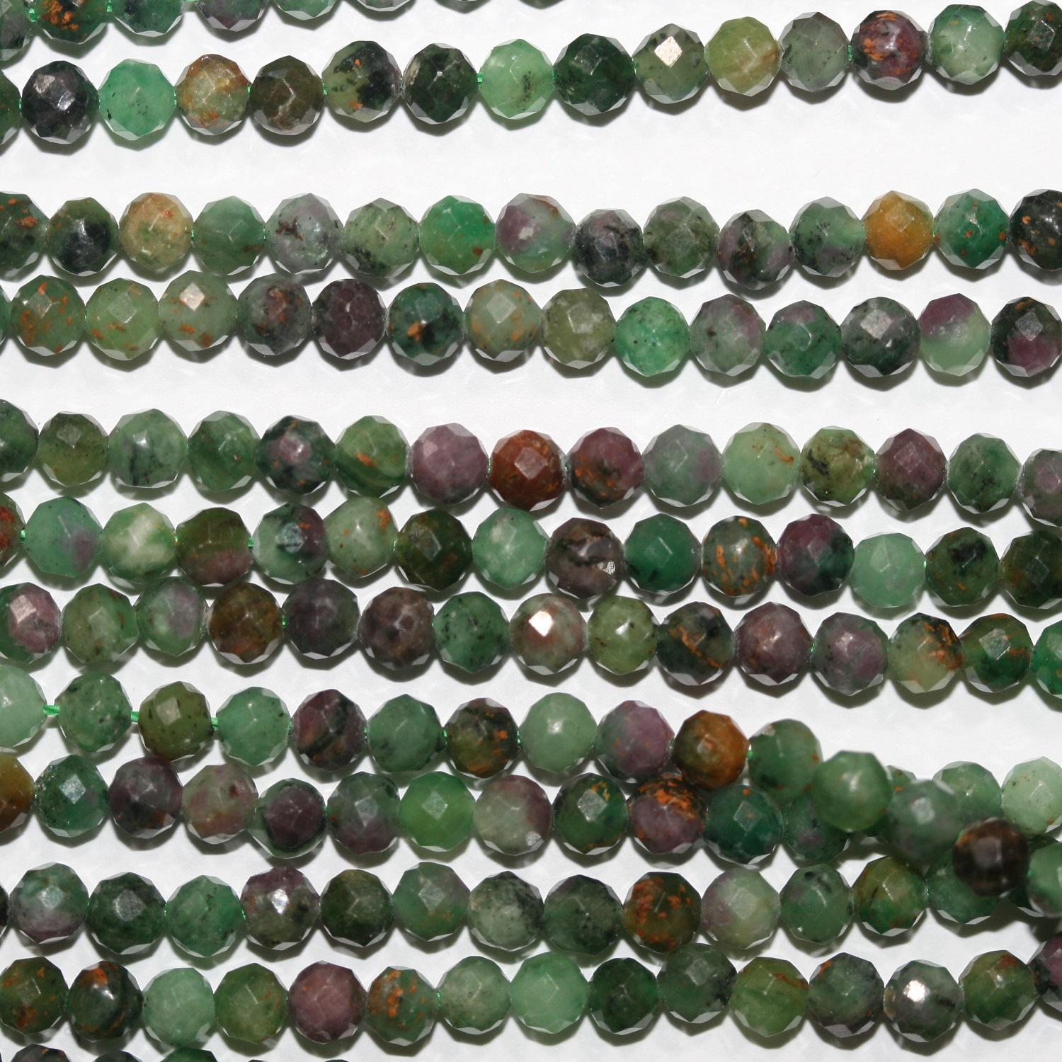 Perles rondes à facettes en zoïsite rubis St, 4 mm, 15 pouces (39 cm) - Fil de 39 cm