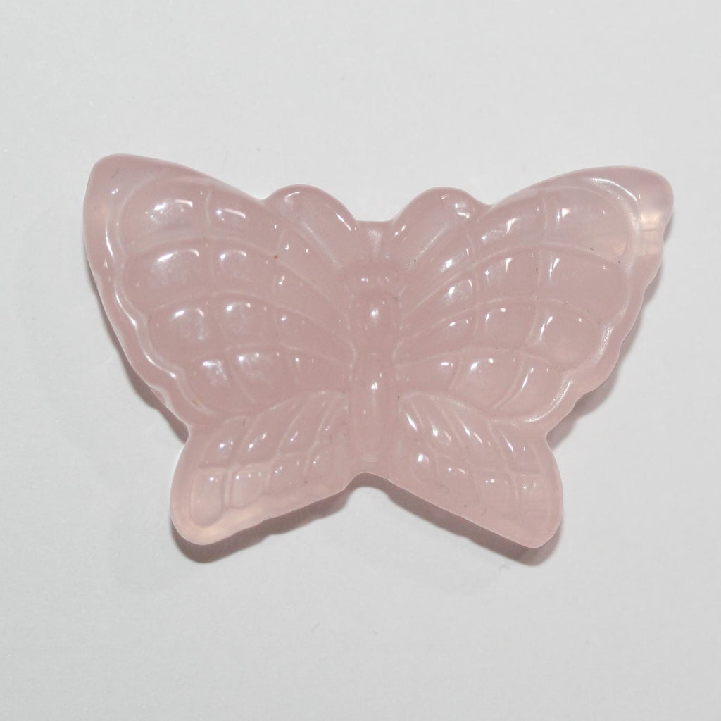 Colgante de mariposa tallada de cuarzo rosa de 26 x 40 mm