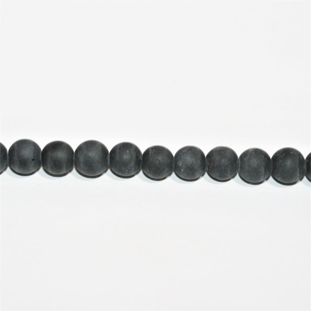 15" St. Black Tourmaline Finition Mate Perles Rondes Lisses 6mm.- Brin 38cm.
