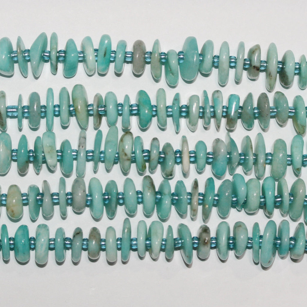 Perles d'amazonite St lisses en copeaux de 16 pouces, 10-12 mm environ - Fil de 40 cm.
