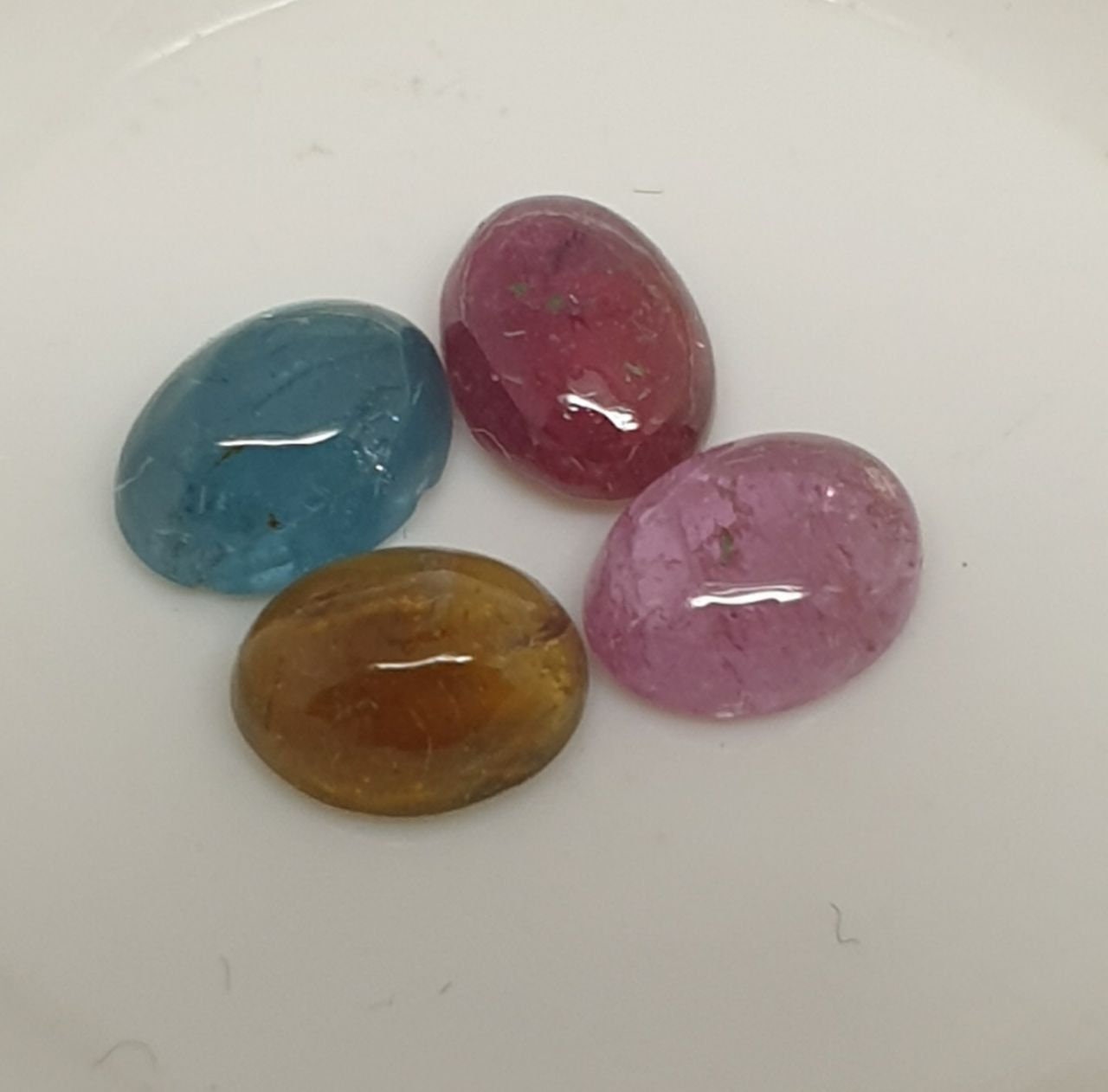 Tourmaline Lot Oval Cabochons 7x5mm.-(4pcs)  -Gemstone Parcels-Loose Stones Wholesale Price-Natural Gems