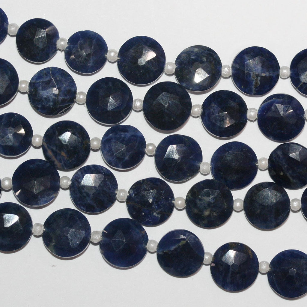 Cuentas de moneda facetada de sodalita de 8" de Santa, 10 mm, hilo de 20 cm.