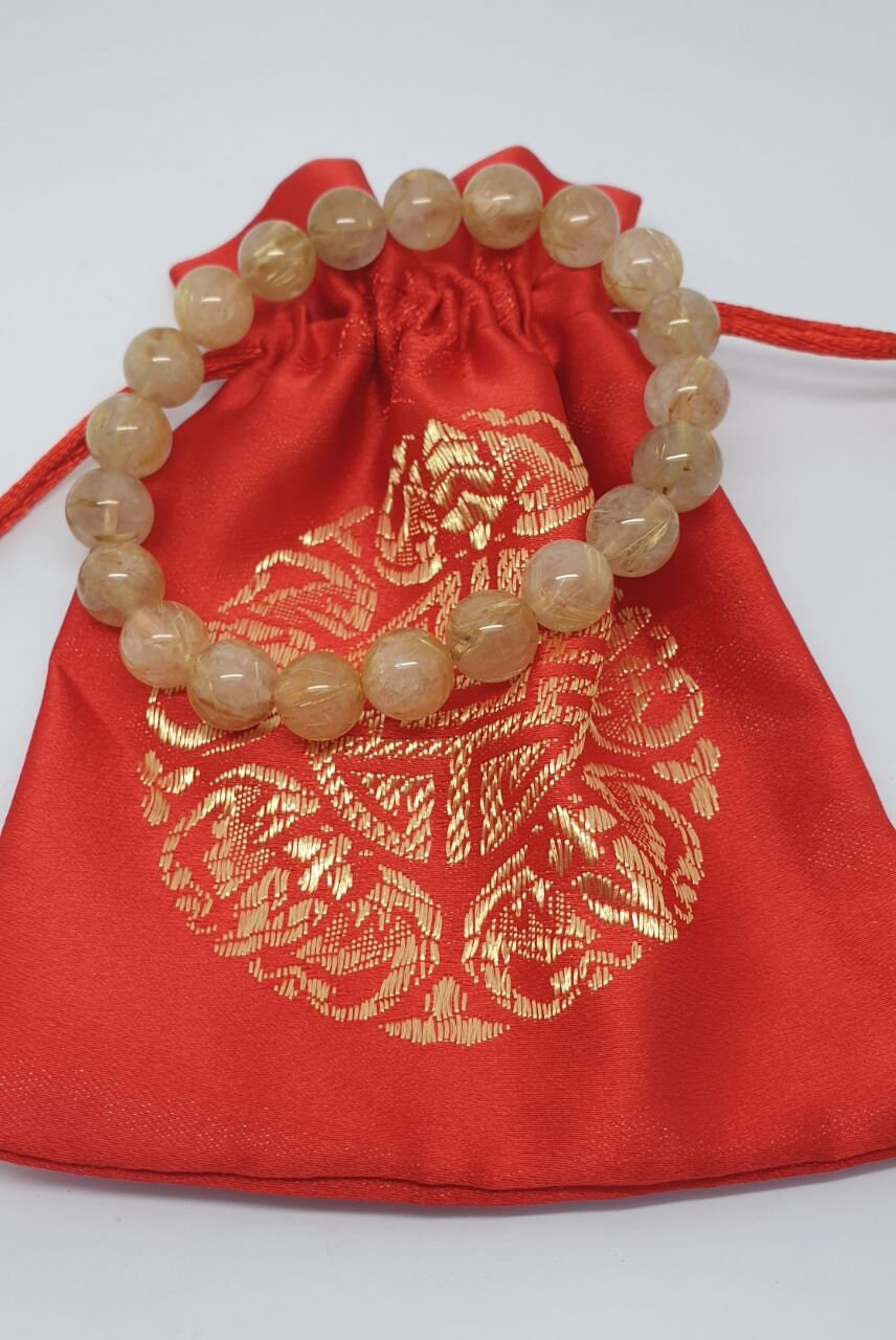 Bracelet extensible en quartz rutile, perles de 9 mm - Fournisseur de bijoux en perles percées - Pouvoir de guérison - Pierres naturelles