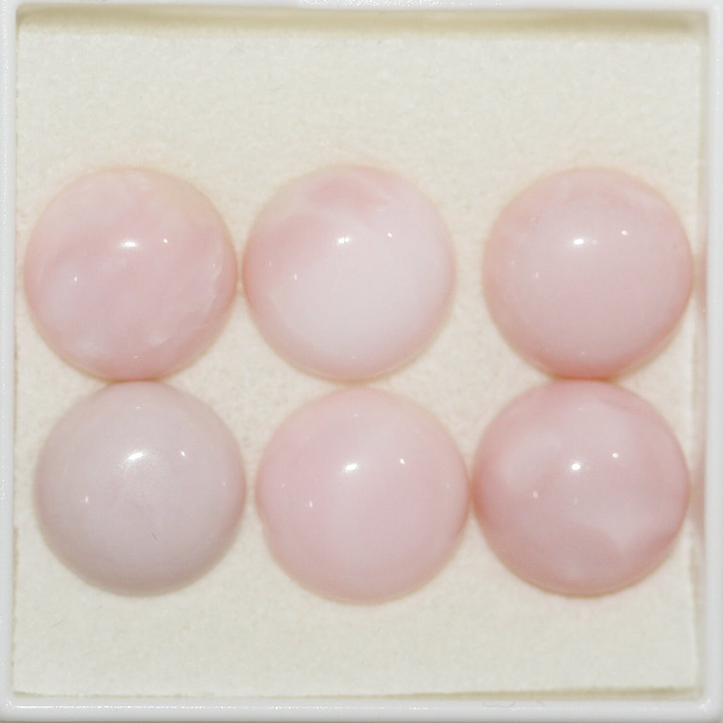 Lote de 6 cabujones redondos de ópalo rosa de 11 mm. (6 uds.).