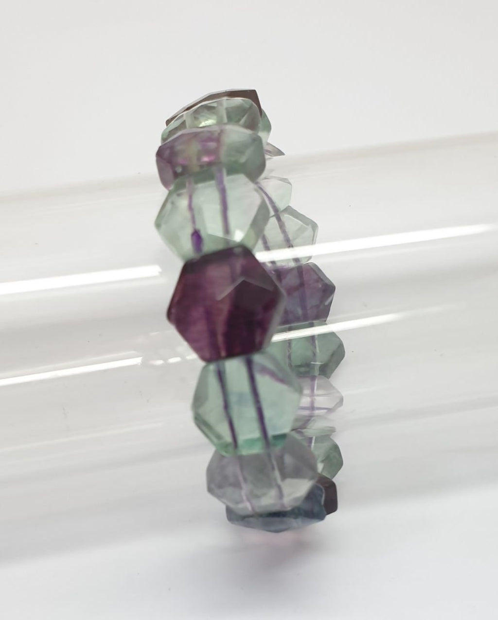 Pulsera elástica de fluorita hexagonal con cuentas de 14 mm - Proveedor de joyas con cuentas de doble perforación - Poder curativo - Gemas naturales