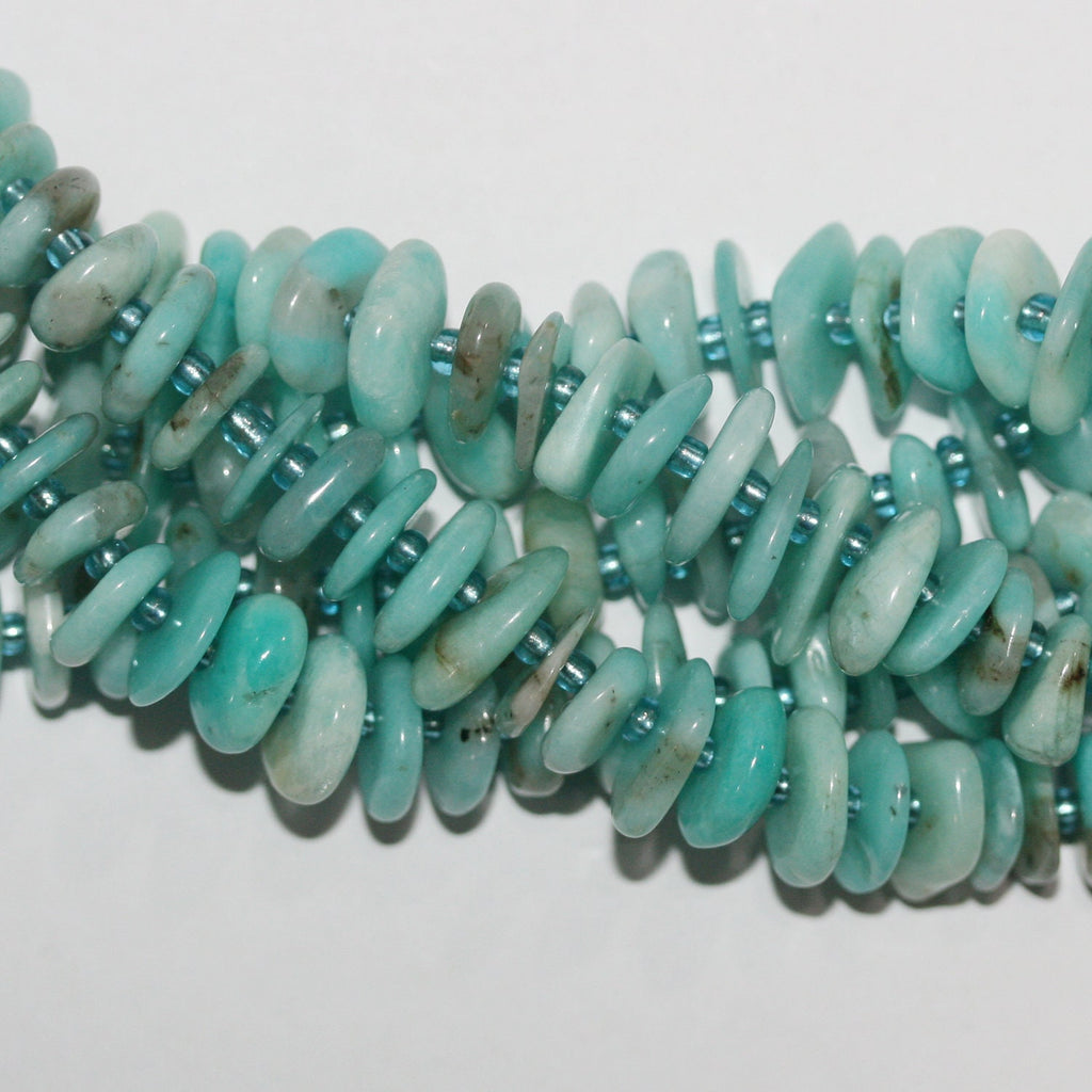 Perles d'amazonite St lisses en copeaux de 16 pouces, 10-12 mm environ - Fil de 40 cm.