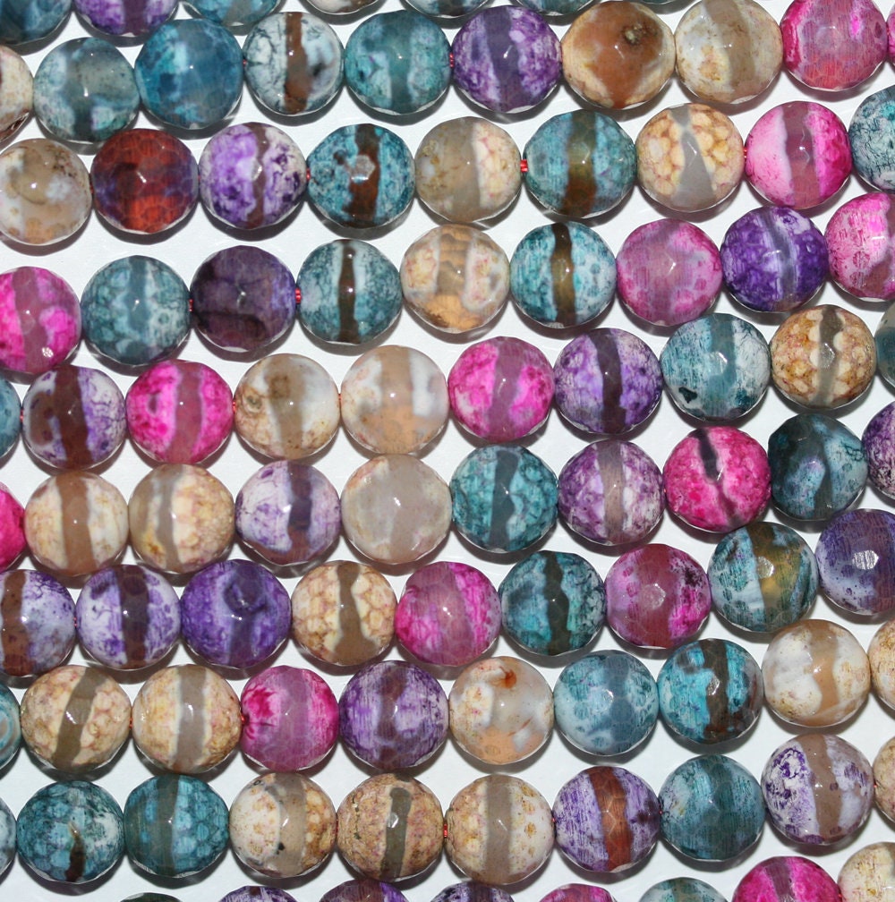 Cuentas redondas facetadas de ágata multicolor de 16" (8 mm) - Hilo de 40 cm