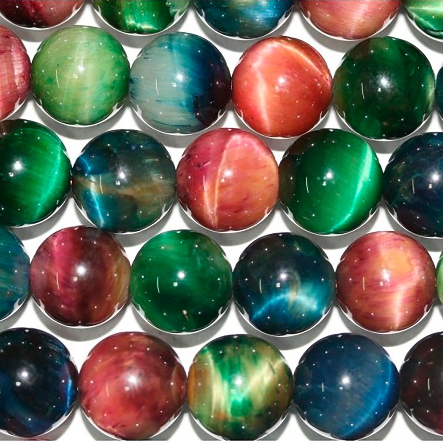 Cuentas redondas lisas de ojo de tigre multicolor de 16" (10 mm) - Hilo de 40 cm