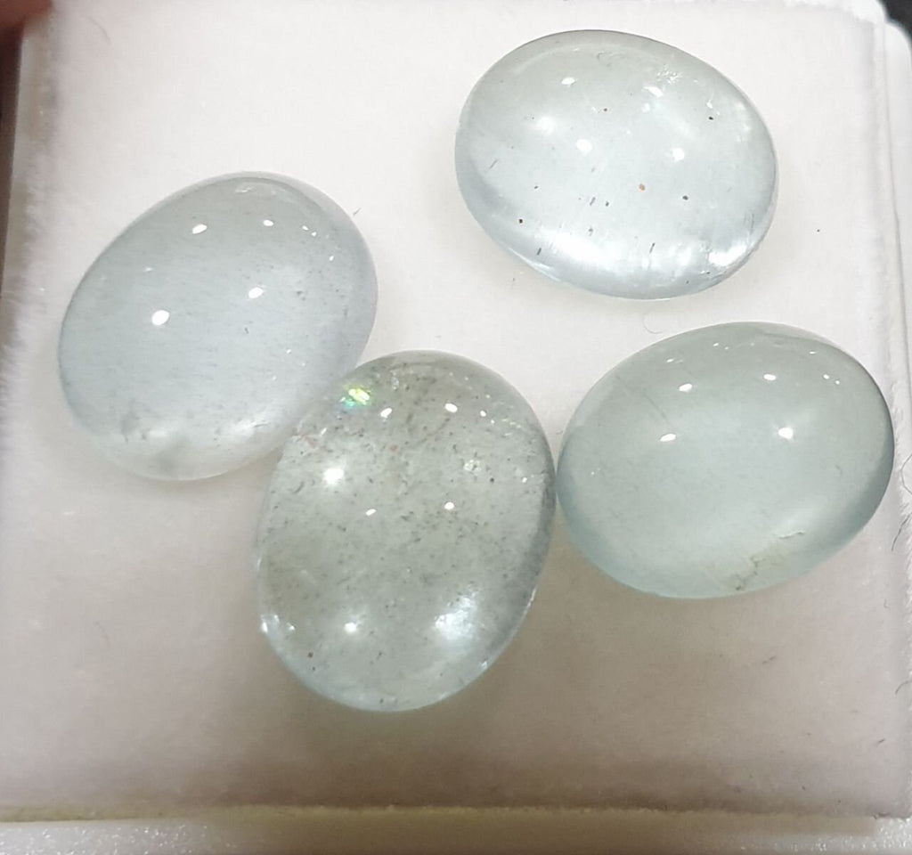 Lote de 4 cabujones de berilo aguamarina natural de 9 x 7 mm (paquete de 4 unidades, pares a juego)