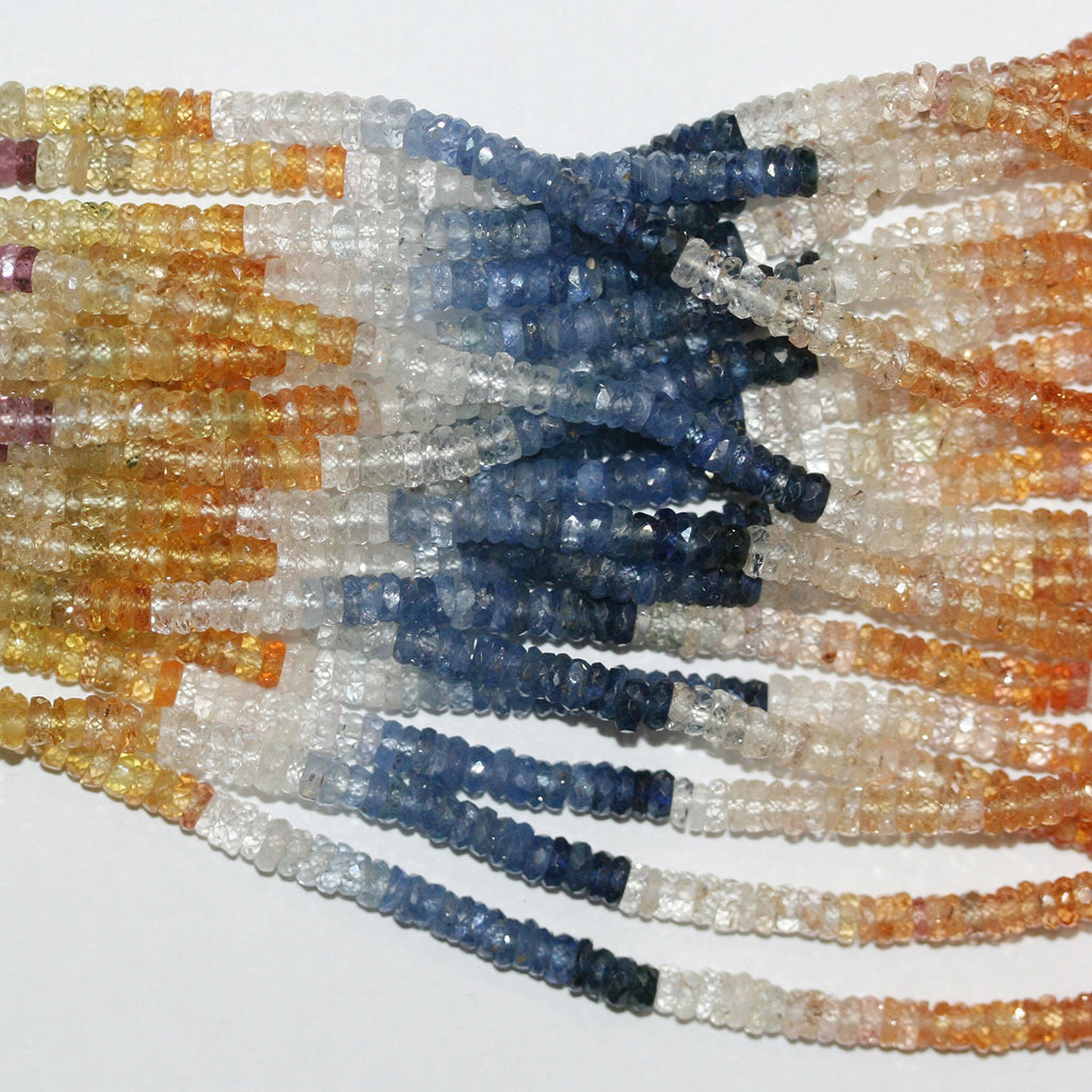 Cuentas redondas facetadas de zafiro múltiple de 16" de St. 3 x 1 mm - Hilo de 40 cm.