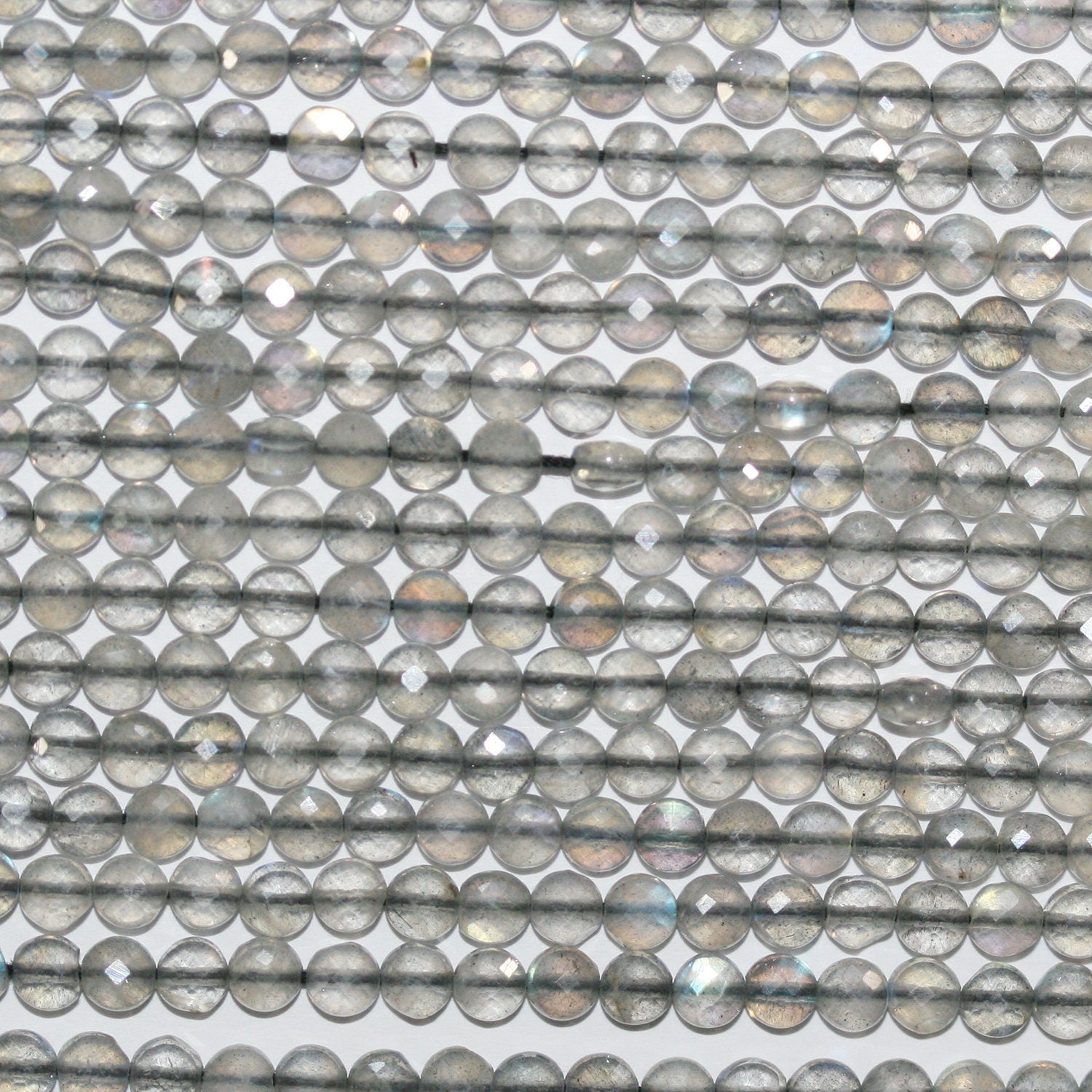 12" St Labradorite Faceted Coin Beads 4mm.-Strand 32cm.