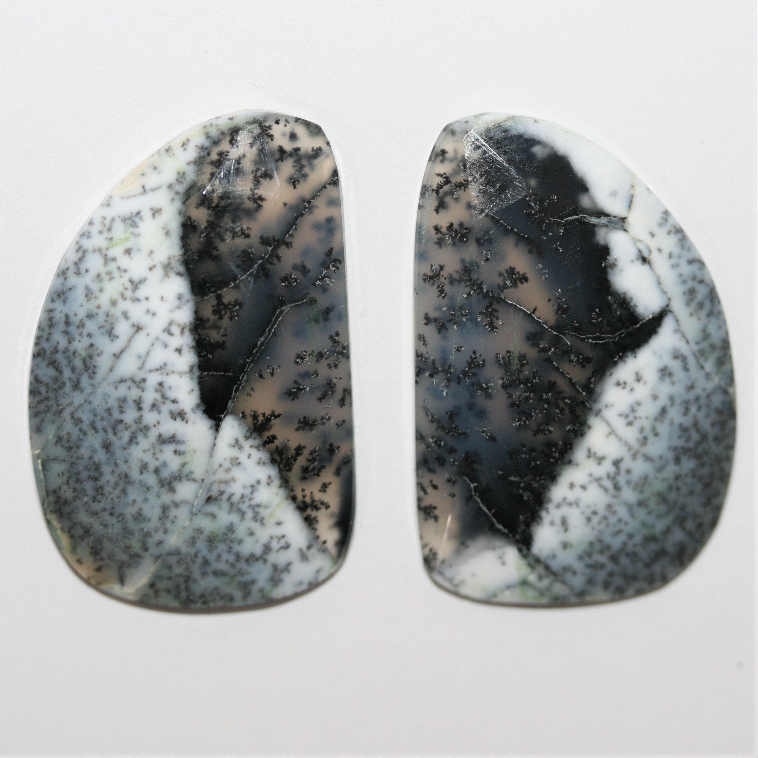 Dendritic Agate Faceted Oval Cabochon 34x22mm. (45ct.) - 1 Pair