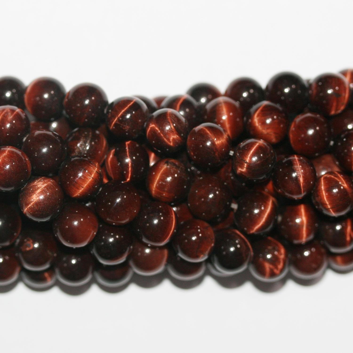 Perles rondes lisses œil de tigre St 15" 10 mm. - Fil 39 cm.