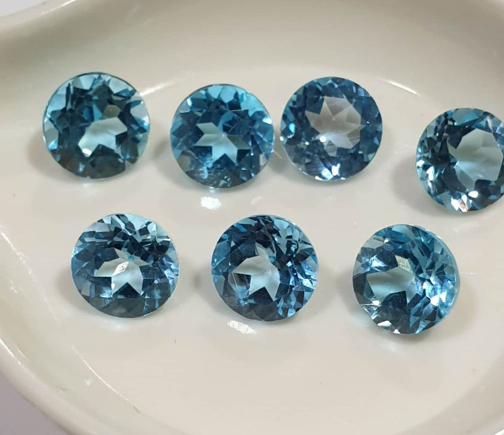 1 Pc AAA Swiss Blue Topaz Faceted Round Brilliant Cut 6mm  Cut Stones And Cabochons Supplier
