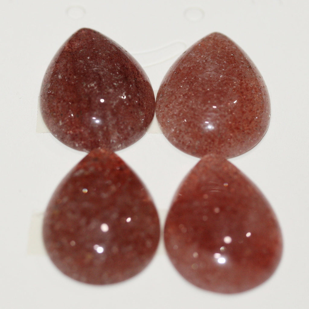 Lote de 4 cabujones de cuarzo cereza lisos de 25 x 18 mm. (4 piezas)