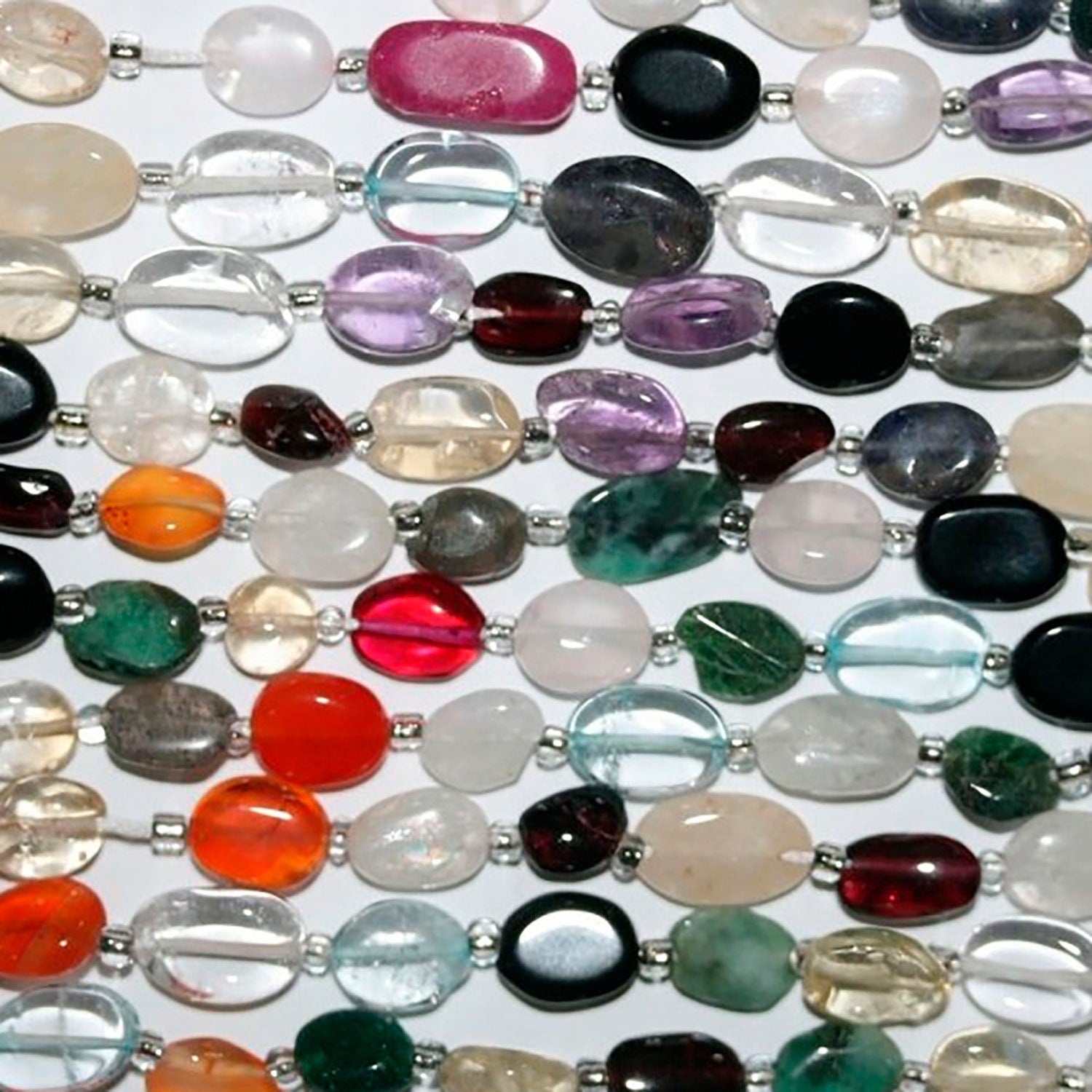 14" St Multi Stone Smooth Oval Beads 9x6 mm.-Approx.-Strand 36cm